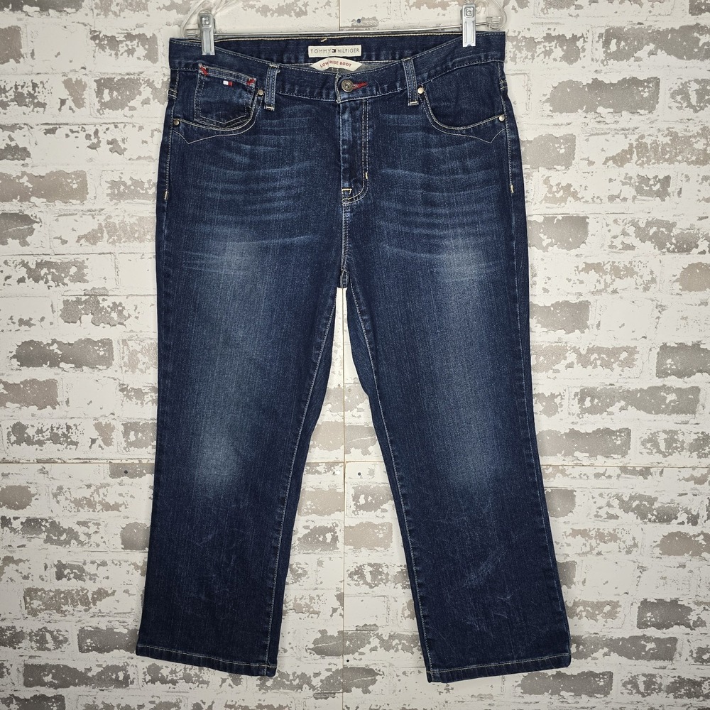 Tommy Hilfiger Jeans Womens 14 Low‎ Rise Bootcut Dark Wash Denim Cropped Zip Fly